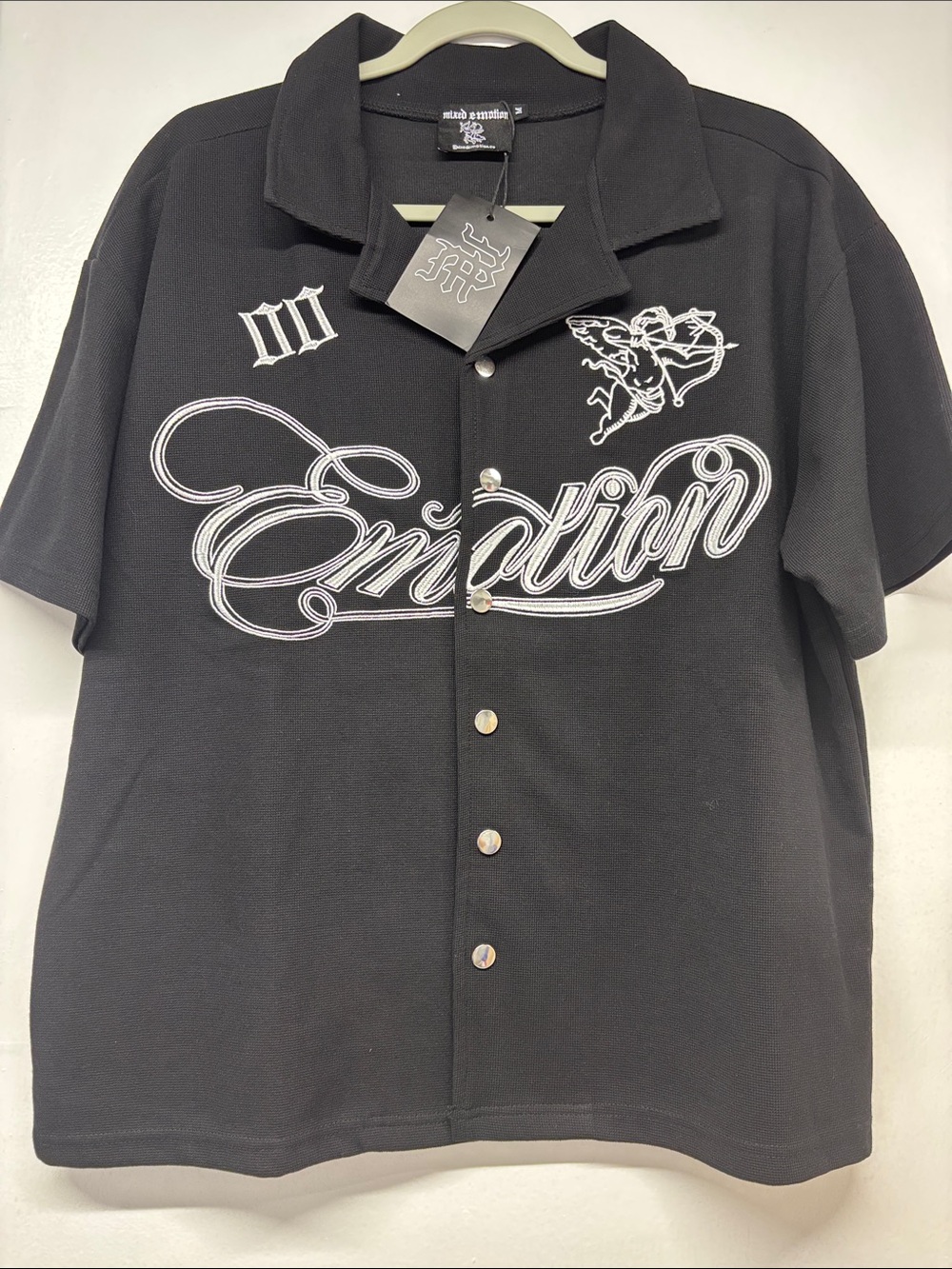 Emotion Script Short-Sleeve Button-Down Shirt - Black